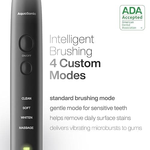 Aquasonic Black Series Ultra Whitening Toothbrush – ADA Accepted Electric Toothbrush- 8 Brush Heads & Travel Case – 40,000 VPM Electric Motor & Wireless Charging - 4 Modes w Smart Timer thumbnail 4
