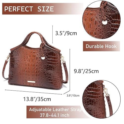Makcr Joacbv Crocodile Pattern Gradient Top Handle Satchel Large Capacity Tote Bag Casual Versatile Commuter Bag Leather thumbnail 4