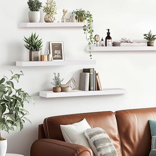 ABSWHLM 16x5.8x0.8in Floating Wall Shelves Rustic Solid Wood 4-Pack, White | Pine Wood, Easy To Install, Multi-Functional Storage, Living Room Bedroom Decor, Multi-Purpose Storage & Decor Design thumbnail 2