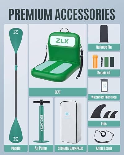 ZLX Inflatable Stand Up Paddle Board, 10'6" SUP Non-Slip Stable Deck Pad, Unique Center Fin, Premium Accessories, Portable Paddleboard for Adults, Beginners, All Skill Levels thumbnail 9