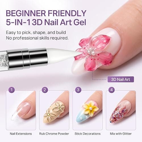 MIZHSE 3PCS 3D Sculpting Gel Nail Art Clear White 5 in 1 Solid Molding Gel | Hard Gel for Nails Non-Sticky U V LED Builder Building Gel Set with Dual Forms for Beginners Salon Home DIY thumbnail 2