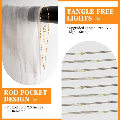 Patioman 10x10ft White Tulle Backdrop Curtain with String Lights, Wrinkle-Free Sheer Wedding Backdrop for Birthday Parties, Baby Showers, Bridal Showers, Photo Shoots and Home Decorations, White thumbnail 6