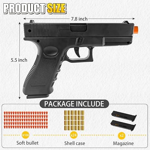 Soft Bullet Toy Gun with Shell Ejecting,Gun Fidget Toy with 100 Soft Bullets, 24 Shells and 2 Magazines,Education Toy Model,Christmas Birthday Gifts for Boys&Girls Kids Adults Age 8+(Black) thumbnail 2