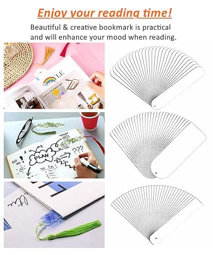 30Pcs Clear Acrylic Bookmark Blanks with Tassels, 3 Shapes DIY Craft Kit | 30Sets Bookmark Making Kits, Smooth Edge Clear Acrylic Blanks, Different Color Tassels,for DIY Book Marks Tags Handmade Gifts thumbnail 5