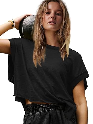 Panadila Womens Open Back Workout Top Oversized Workout T Shirts Backless Athletic Shirt Short Sleeve Baby Tee thumbnail 2