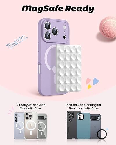 amBand Magnetic Suction Mirror Window Phone Holder, Sticky Grip Double Sided Mount for iPhone, Gym Bathroom Kitchen, Hands-Free for Makeup FaceTime Shower Viewing with MagSafe Accessories, Frost White thumbnail 2