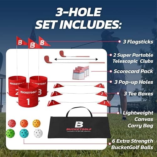 bucketgolf Original Game 3-Hole Travel Set – #1 Backyard Golf Game for Adults. Ideal for Yard, Beach, Park, Camping, and Outdoor Fun. (2 Right-Hand Clubs) thumbnail 4