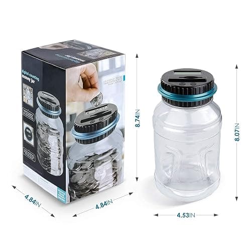 Large Piggy Bank for Boys Adults, Vcertcpl Digital Coin Counting Bank with LCD Counter, 1.8L Capacity Coin Bank Money Jar for Adults, Designed for All US Coins (Blue) thumbnail 3
