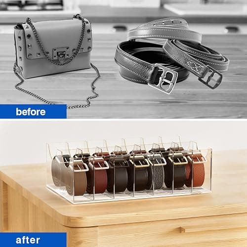 ACRYDECOR Large Acrylic Belt Organizer, Clear 14 Compartments Storage with Dust Cover, Display Holder for Home thumbnail 4