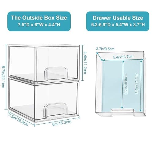 Vtopmart 4 Pack Clear Stackable Storage Drawers, 4.4'' Tall Acrylic Bathroom Makeup Organizer,Plastic Storage Bins For Vanity, Undersink, Kitchen Cabinets, Pantry, Home Organization - 4 thumbnail 3