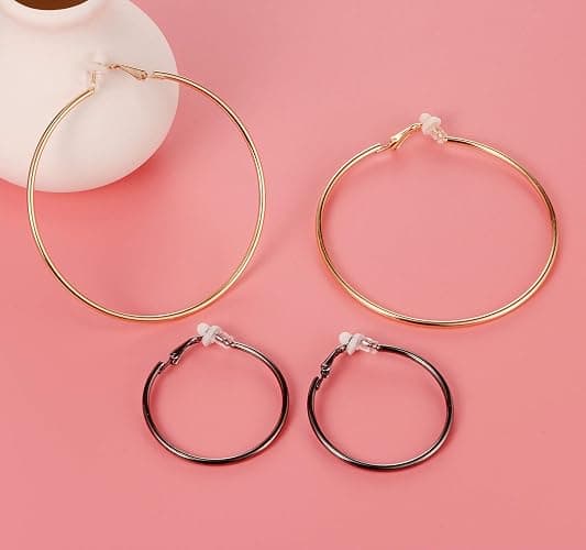 15 Pairs Wholesale Clip on Earrings for Women -Clip on Hoop Earring - Fake Hoops Clipon Earing Fake Earings Set Clip-on Hoops Clipon Ear Ring Pack thumbnail 4