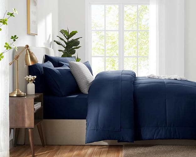 CozyLux Full Size Comforter Sets Navy Blue, 7 Pieces Bed in a Bag, Navy Comforter Full Size, All Season Bedding Sets with Stitch Quilted Comforter, Flat Sheet, Fitted Sheet, Pillowcases thumbnail 9