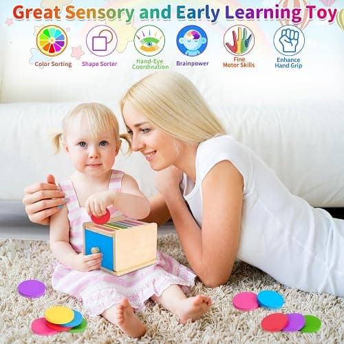 FCSONU Toddlers Montessori Coin Box Toys for 1 2 3 Year Old Boys Girls, Drawer Box Toy for Ages 2-4 Kids, Learning Color Sorting Sensory Toys, Easter Birthday Gifts for Baby 12-18 Months thumbnail 5