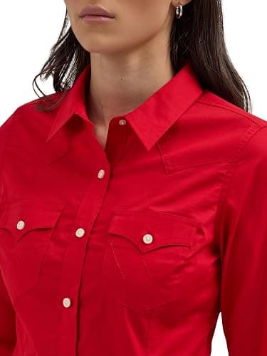 Wrangler Women's Retro Long Sleeve Cool Blue Solid Western Shirt thumbnail 3