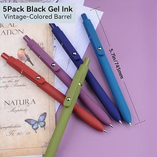 ACEES Gel Pens, 5Pcs 0.5mm Fine Point Black Ink Pens With Smooth Writing,Office Desk Accessories,Quick Dry Pens For Journaling,Ballpoint Writing Supplies, Gift for Women and Men (Retro) thumbnail 2