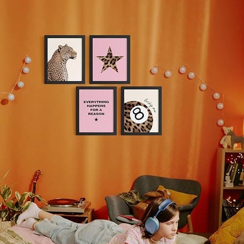 DSHFG Preppy Trendy Pink Leopard Cheetah Prints Y2K Room Decor Funky Cheetah Posters for College Dorm Decor Wall Art Prints Set of 4, Lucky 8 Ball Poster for Teen Girls Bedroom Bathroom Dorm 8x10 Unframed - Leopard Pink thumbnail 5