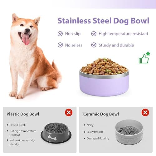 LIHOOOOM Dog Bowl, Anti-Slip Dog Water Bowl and Food Bowl, Non-Rusting Stainless Steel Dog Bowls, Durable and Easy to Clean, Suitable for Medium and Large Dogs (64Ounces, Lightpurple) thumbnail 3