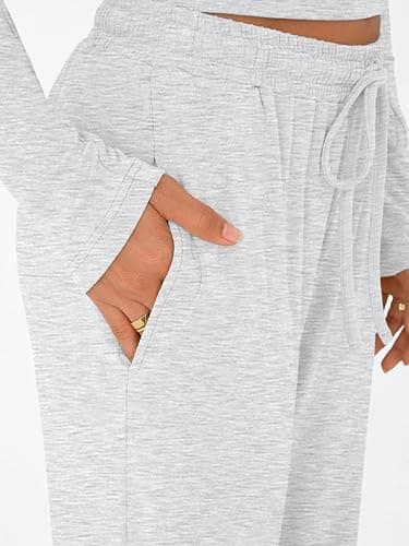 Trendy Queen Women's 2 Piece Matching Lounge Set Long Sleeve Slightly Crop Top Wide Leg Pants Casual Sweatsuit thumbnail 5