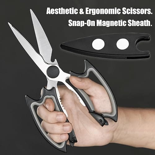 OMDAR Magnetic Kitchen Scissors All Purpose 2 Pack - Halloween Bat Kitchen Shears - Heavy Duty Stainless Steel Cooking Shears for Cutting Meat, Food, Poultry - Featuring a Magnetic Protective Sheath thumbnail 5