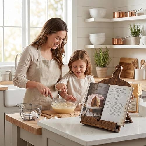 MyGift Cookbook Stand Recipe Book Holder Brown Wood Cutting Board Design | Kitchen Display Easel Reading Support Countertop Cooking Manual Tablet Rest Baking Meal Preparation Home Chef Organizer thumbnail 2