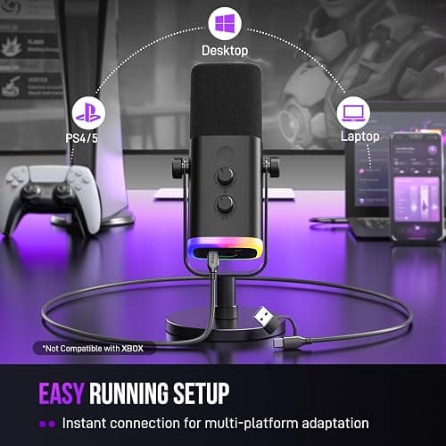 FIFINE USB/XLR Dynamic Microphone for Podcast Recording, PC Computer Gaming Streaming Mic with RGB Light, Mute Button, Headphones Jack, Desktop Stand, Vocal Mic for Singing YouTube-AmpliGame AM8 thumbnail 7
