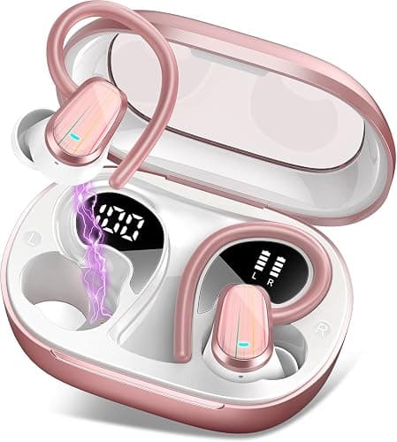 Wireless Earbuds, 50H Bluetooth 5.4 Headphones Sport, Bluetooth Earbuds with ENC Noise Canceling, HiFi Stereo Sound Wireless Earphones with Earhooks, IP7 Waterproof Ear Buds, Rose - Image 1
