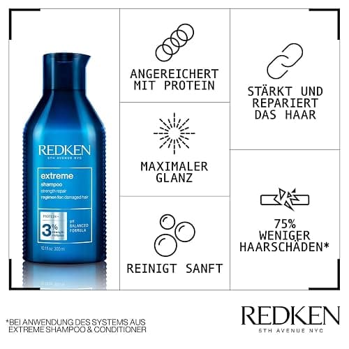 Redken | Pflegeset für sprödes und geschädigtes Haar, Anti Haarbruch, Mit Interlock Protein Network, Extreme Shampoo 300 ml & Conditioner 300 ml thumbnail 2