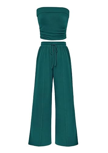 PRETTYGARDEN Womens Summer Outfits 2 Piece Sets Casual Ribbed Knit Crop Tube Top Wide Leg Pants Spring Matching Lounge Set - Image 1