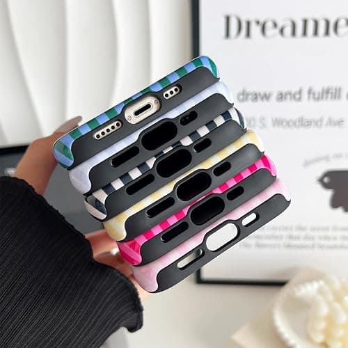 CHEDEMK Compatible with iPhone 13/14 Case, Cute Fashion Aesthetic Striped Pattern Cover for Women, Shockproof Soft TPU and Hard PC Protective Phone Case for iPhone 13/14 6.1"- White thumbnail 7