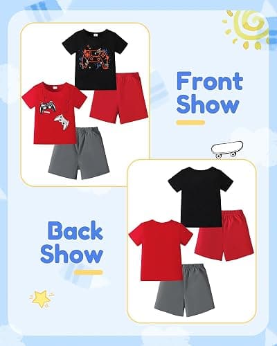 KIMI BEAR Toddler Boy Clothes Summer Outfits T-Shirt and Shorts Set | 4 Pack Boy Set, 2T 3T 4T 5T 6T Boys Clothes Size 7, Soft, Elastic Waistband, Cute Prints, School & Hawaiian & Daily Wear thumbnail 4