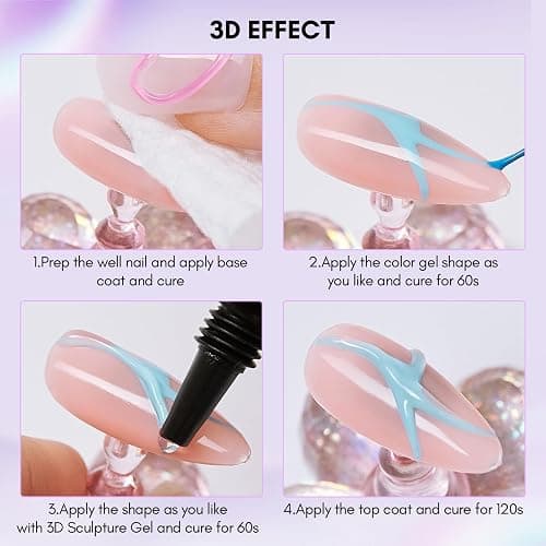 Makartt 3D Nail Gel and Chrome Nail Powder Kit, Sculpting Gel for Nail Art, 15g DIY Craving Gel, No wipe 3D Molding Gel and Metallic Chrome Powder Set for Nails Decoration Manicure Pedicure Use - clear & chrome thumbnail 8