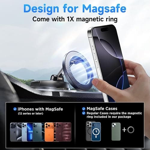 ANDERY Car Phone Holder for Magsafe [78+LBS Strongest Suction & 2400gf Strongest Magnetic] 360° Adjustable Car Phone Mount, Phone Holders for Your Car for iPhone 18-12 Pro Max Plus Air, Carbon Fiber thumbnail 6