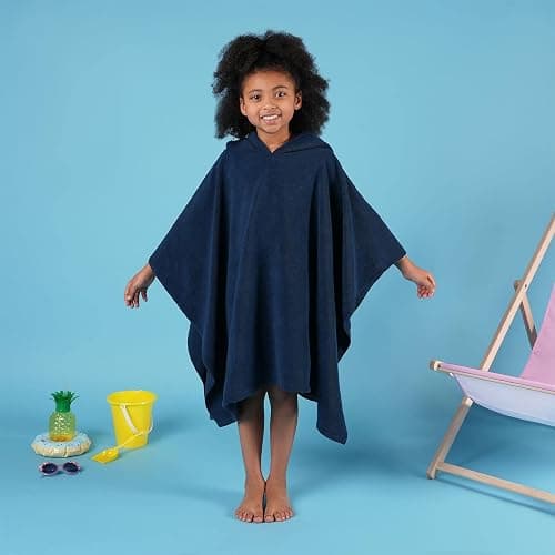 Brentfords Kids Towel Poncho Short Sleeve Quick Dry Absorbent Hooded Towels for Kids Beach Swim Childrens Travel Wrap Changing Robe Holiday Spa Pool Dry Oversized Swimming Towel, Navy thumbnail 9