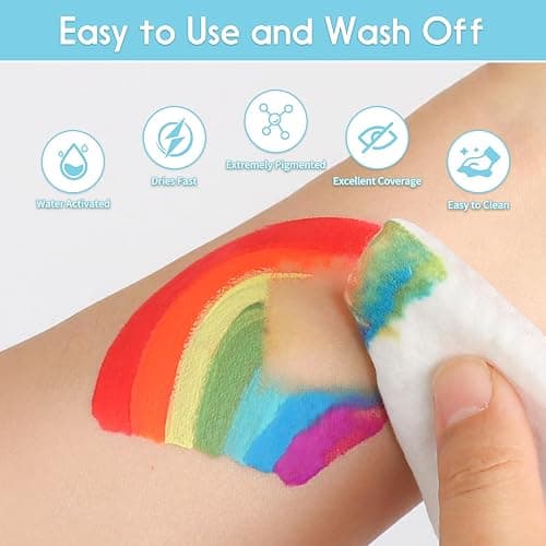 Pintada 42 Color Face Painting Kit for Kids - Non Toxic Water Activated Face Paint Palette With Stencils, Brush, Gems. For Carnival, Halloween, Costume Makeup and Any Creative Activity with Kids thumbnail 3