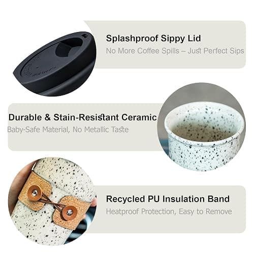 Cormomu Coffee Travel Mug, Spill Proof Coffee Tumbler, Microwave & Dishwasher Safe, Large Porcelain Coffee Cup, Tea Mug with Lid, Coffee Gifts for Men & Women, 13.5oz thumbnail 5