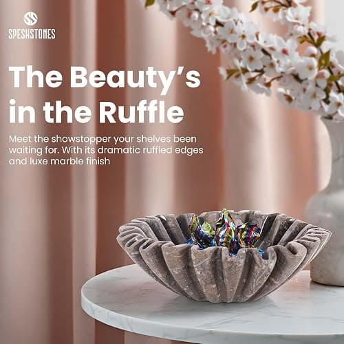 SPESHSTONES Marble Ruffle Bowl 8 Inch Oceanic Stone Large Decorative Fruit Bowl for Kitchen Counter & Dining Table Centerpiece - Modern Fluted and Scalloped Bowls for Christmas Gifts & Home Decor thumbnail 6