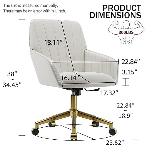 YISHENG Velvet Home Office Chair with Gold Base Upholstered Tufted Modern Height Adjustable 360 Degree Swivel Desk Chair with Wheels, Vanity Chairs for Living Room, Bedroom,Study Room (Cream) thumbnail 3