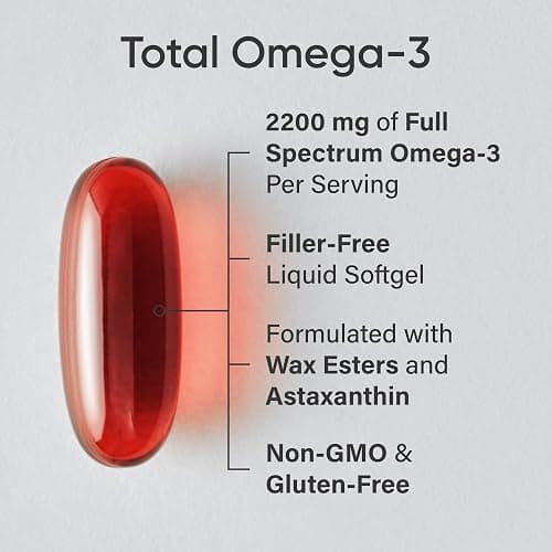 Sports Research® Total Omega-3 Fish Oil 2200mg - Made from Antarctic Krill w/Astaxanthin, Wild Sockeye Salmon & Alaska Pollock - 960mg of EPA & DHA - 120 Softgels thumbnail 2