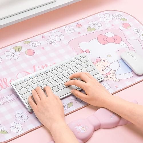 Kuitmor Kawaii Anime Mouse Pad Wrist Rest Support Set - Non-Slip Desk Mat and Memory Foam Bowknot Wrist Rest for Keyboard and Mouse,Perfect for Gaming or Home Office Work - FlowerCat thumbnail 6