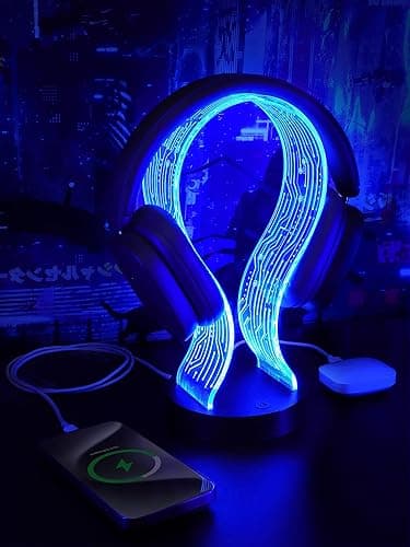 CoolGift Mart Light Up Headphone Stand with 16 Color Lights, PCB Pattern Acrylic Headset Stand with 1 USB and 1 Type-C Charging Ports, Gifts for Gamers Men and Music Lovers - Image 1
