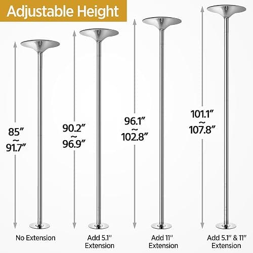 Yaheetech Professional Dance Pole Spinning Static Dancing Pole Portable Removable 45mm Dance Pole Kit for Exercise Club Party Pub Home w/Tools, Silver/Gold thumbnail 4