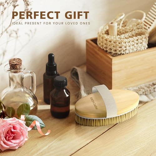 Dry Brushing Body Brush, Natural Bristle Dry Skin Exfoliating Brush Body Scrub for Flawless Skin, Cellulite Reduction, Lymphatic Drainage and Blood Circulation Improvement thumbnail 7