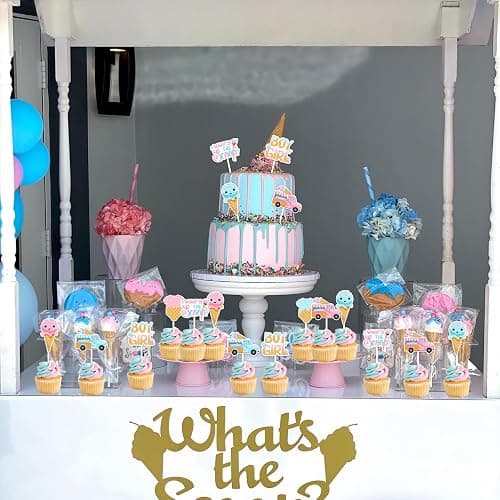 JOYMEMO 24 Pcs What's The Scoop Gender Reveal Cupcake Toppers - Pink Blue Ice Cream Baby Shower Decorations, Double Sided Paper Ice Cream Cake Decor for Pregnancy Celebration Newborn Party thumbnail 4