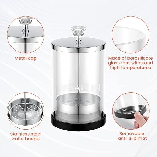 TASALON Barber Jar Pack of 1 - 25 oz Stainless Cap and Glass Jar with Removable Basket, Salon or Nail Spa thumbnail 4