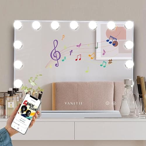 VANITII Vanity Hollywood Mirror with Lights Speaker USB Charging Lighted Makeup Mirror with Bulbs 3 Lighting Modes and Desktop Light up Mirror for Bedroom Dressing Room - 18.1"L x 22.8"W thumbnail 6