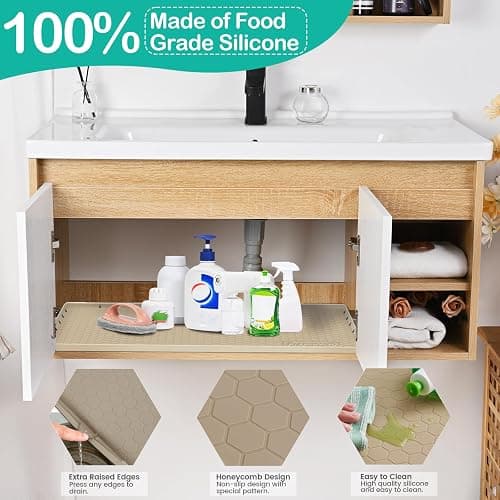 FORWOS Waterproof Under Sink Mat 34" x 22", Silicone Cabinet Liner, Rubber Protector for Kitchen and Bathroom, Keeps Cabinets Clean, Dry, and Organized (Brown) thumbnail 3