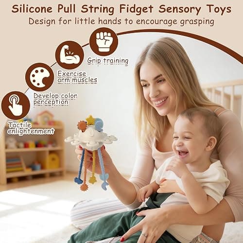 TYRY.HU Silicone Baby Sensory Montessori Toys,Silicone Pull String Fidget Toys for Babies 18 Months+, Travel Toy for Plane, Car, and Stroller, Early Educational Fine Motor Skills Toy for Toddlers thumbnail 5