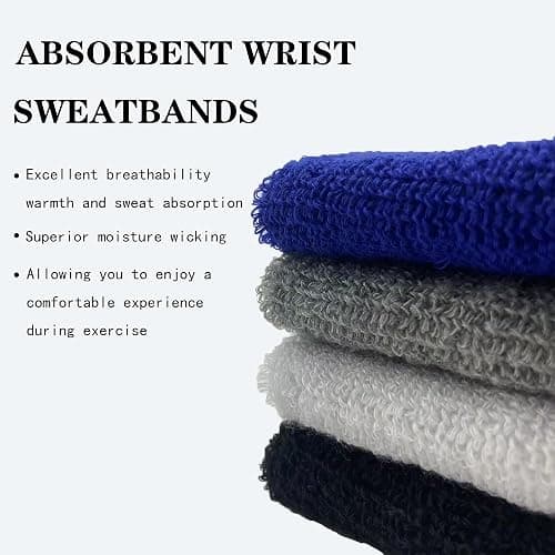 IMAGERIO 8 Pack Wrist Sweatbands Tennis Wrist Bands Absorbent Sweat Band for Men and Women, Breathable Cotton Sweatbands for Working Out, Football, Basketball, Running Athletic Sports thumbnail 5