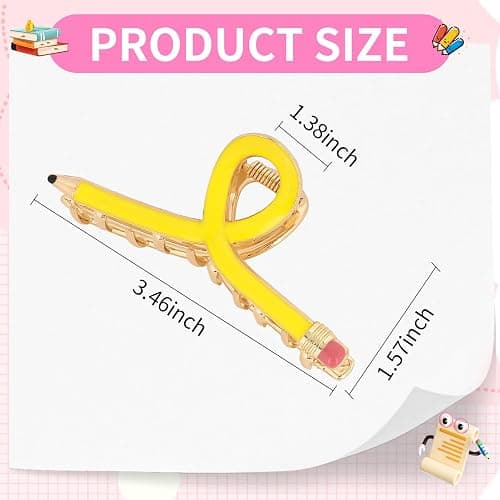 YARIEW Pencil Hair Claw Clips for Women Thick Hair Clips for Teacher Gifts | Back to School Jaw Barrettes Cute Teacher Appreciation Gift Accessories Party Costume Christmas thumbnail 2