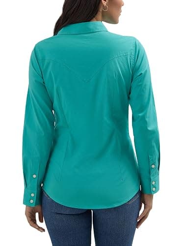 Wrangler Women's Retro Long Sleeve Cool Blue Solid Western Shirt thumbnail 2
